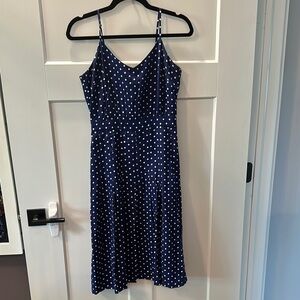 J. Crew Blue and White Polka Dot Silk Sleeveless Sundress